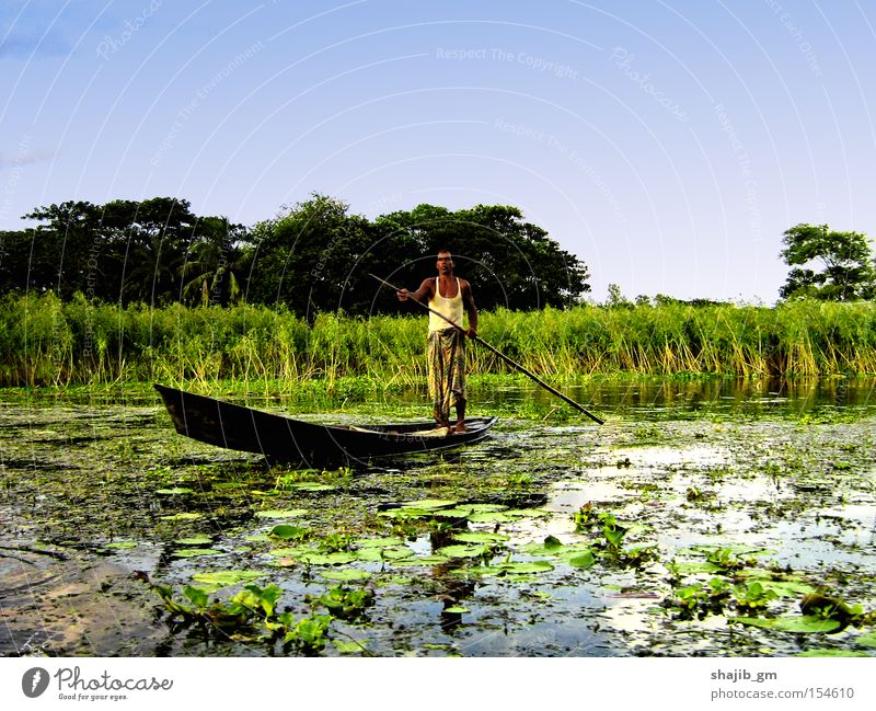 Strugle Watercraft Marsh Man Nature Sky Green Hurdle Poverty River Brook