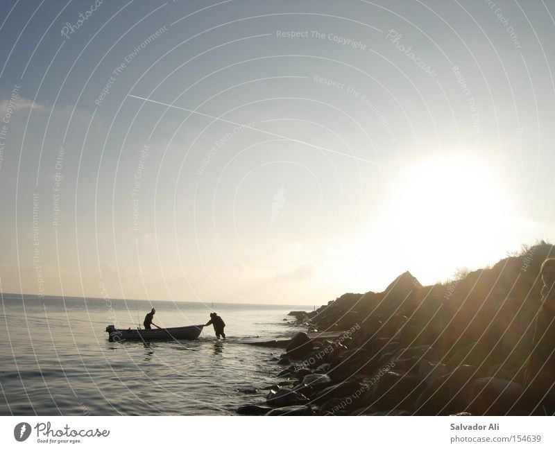 Fischers Fritze Fishing (Angle) Fisherman Denmark Ocean Sunset Friendship Employees &amp; Colleagues Net Motorboat Langeland Baltic Sea Rock Stone Coast