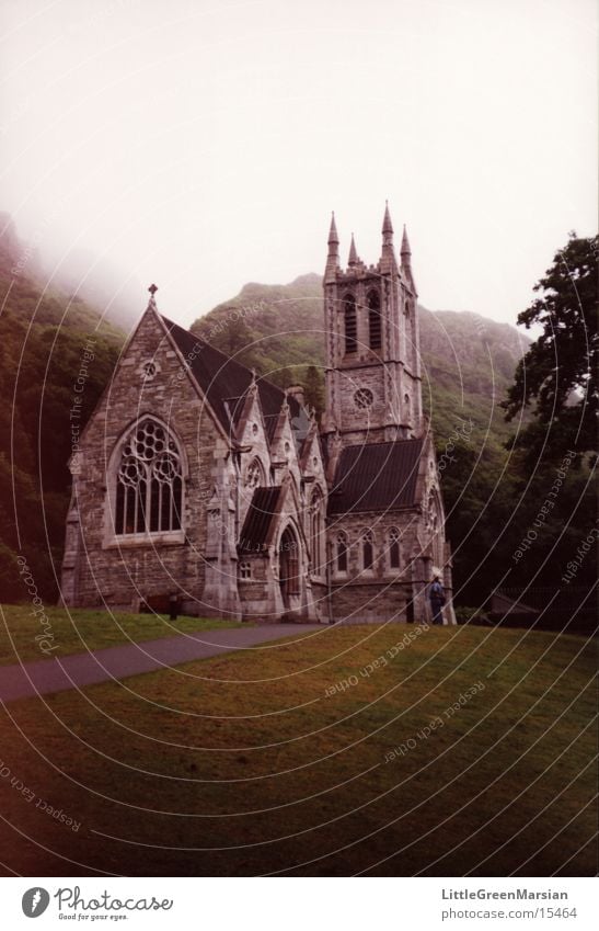 Irish Church Fog Drizzle Grass Forest Historic House of worship Religion and faith Ireland Green Island stone building