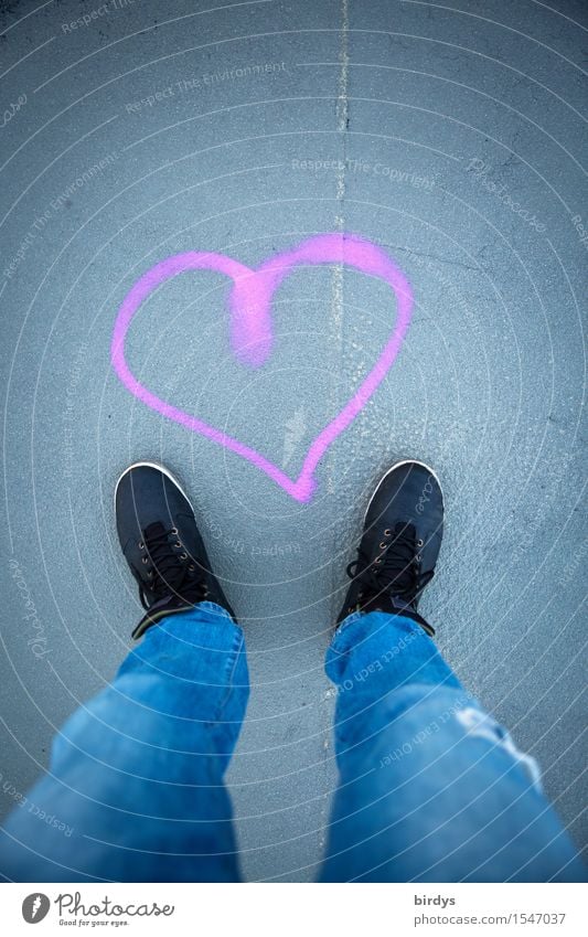 cardiac arrest II Lifestyle Masculine Legs 1 Human being Jeans Footwear Sign Graffiti Heart Stand Esthetic Positive Blue Gray Pink Black Happy Love Infatuation