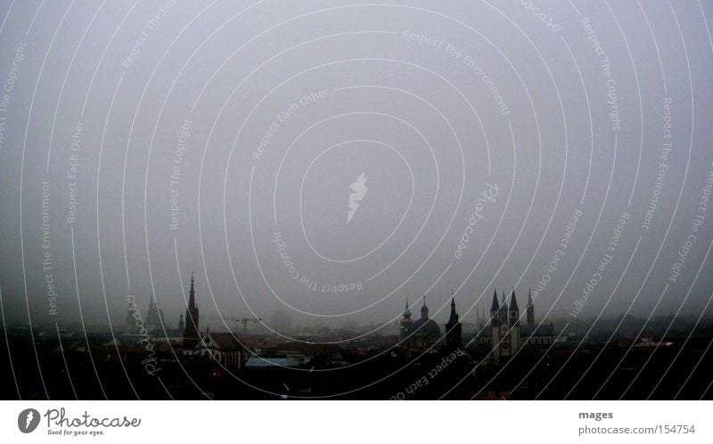 Skyscrapers I Subdued colour Exterior shot Deserted Copy Space top Neutral Background Day Bird's-eye view Long shot Panorama (View) Autumn Fog Würzburg Town