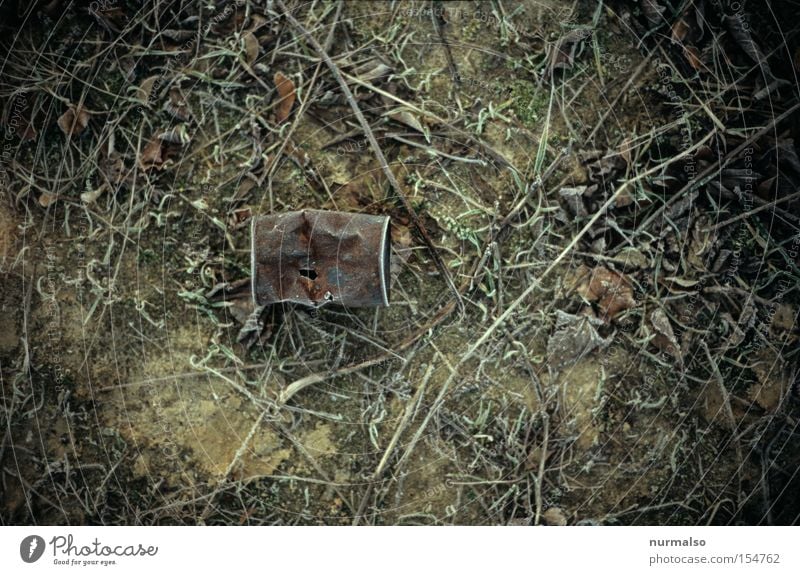 Empty can Tin Bulge Tin of food Frost Trash Landscape Environmental pollution Ground Rust Decline Old Obscure Industry Transience Offense