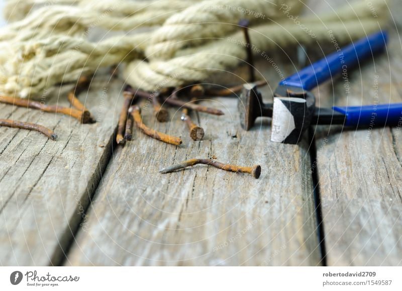 Pliers and twine on a plank Work and employment Industry Tool Rope Wood Metal Steel Rust Old Build Dirty Retro Power Hope background Bent board Cutter Knife