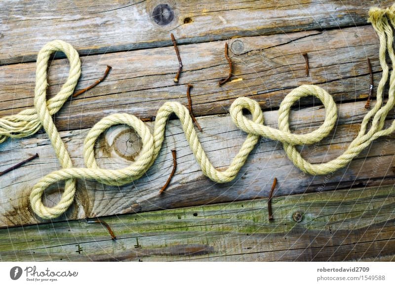 Written text date with rope on old wood Happy Beautiful Feasts & Celebrations Wedding Rope Couple Tie Heart Line String Old Love Long Natural Retro White