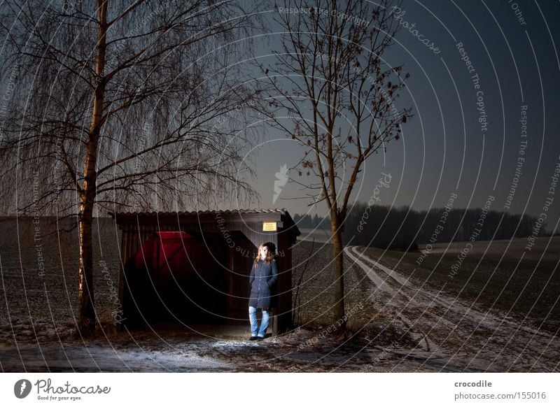 ...Still waiting.... Night Dark Woman Loneliness Nature Lanes & trails Street Shelter Cap Wait Shadow Laughter Long exposure Transience