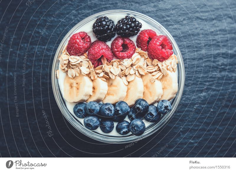 Colourful breakfast Food Yoghurt Dairy Products Fruit Grain Dessert Nutrition Breakfast Organic produce Vegetarian diet Bowl Fresh Healthy Delicious Sweet Blue