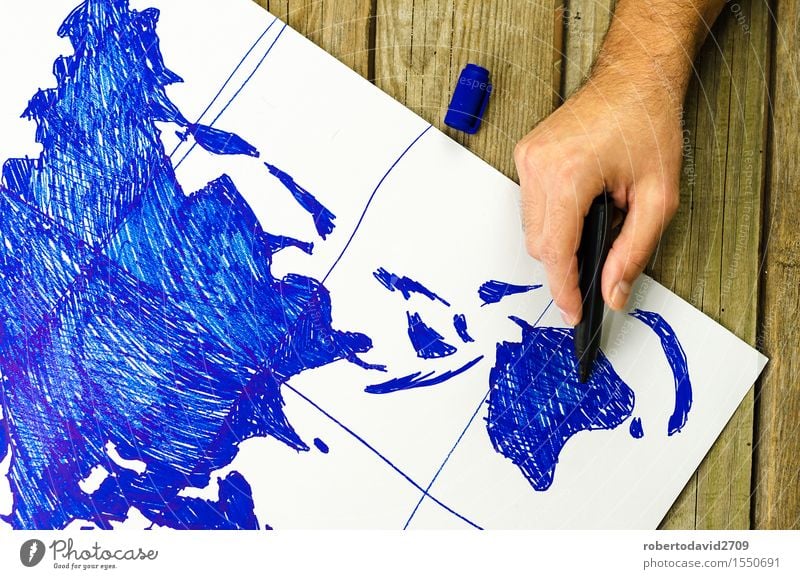 Map of the world drawn by hand on paper Vacation & Travel Business Screen Hand Earth Pen Wood Globe Old Retro White Idea Teaching Around atlas Businessman