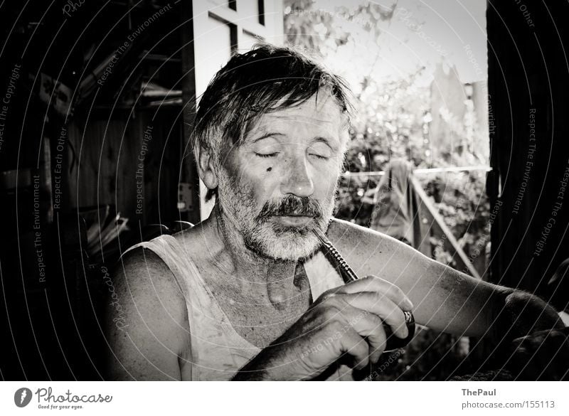 mate Man Old Tea Calm Serene Senior citizen Relaxation Portrait photograph Interior shot Black & white photo B&W