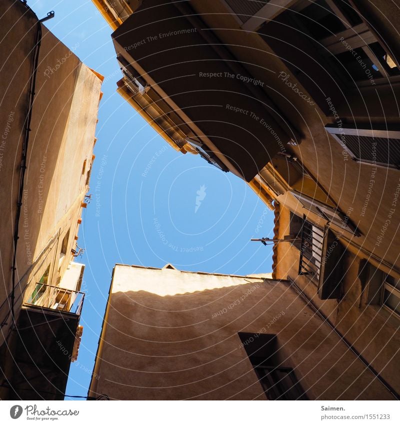 hope Town Old town House (Residential Structure) Wall (barrier) Wall (building) Facade Balcony Window Society Hope Idyll Blue sky Structures and shapes Abstract