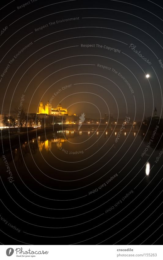 innides Passau Danube Bridge Moon Dome Church Lighting River Night Dark House of worship Long exposure Peace