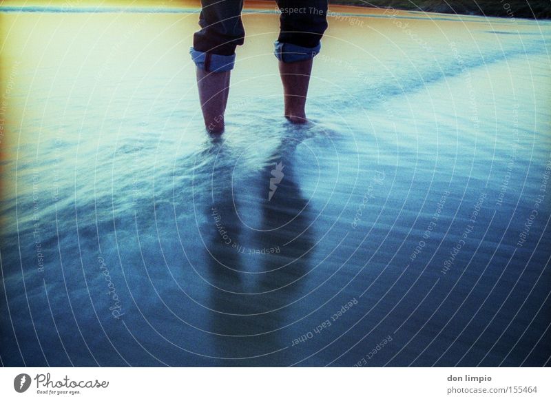 cold blue Ocean Water Beach Legs Reflection Cold Jeans Foot bath Colour Long exposure Analog Reflection & Reflection cross