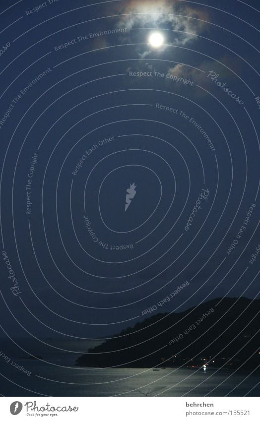sleepless Seychelles Night Moon Moonlight Honeymoon Dream Dark To enjoy Clouds Sky Ocean Full  moon Vantage point Celestial bodies and the universe Island