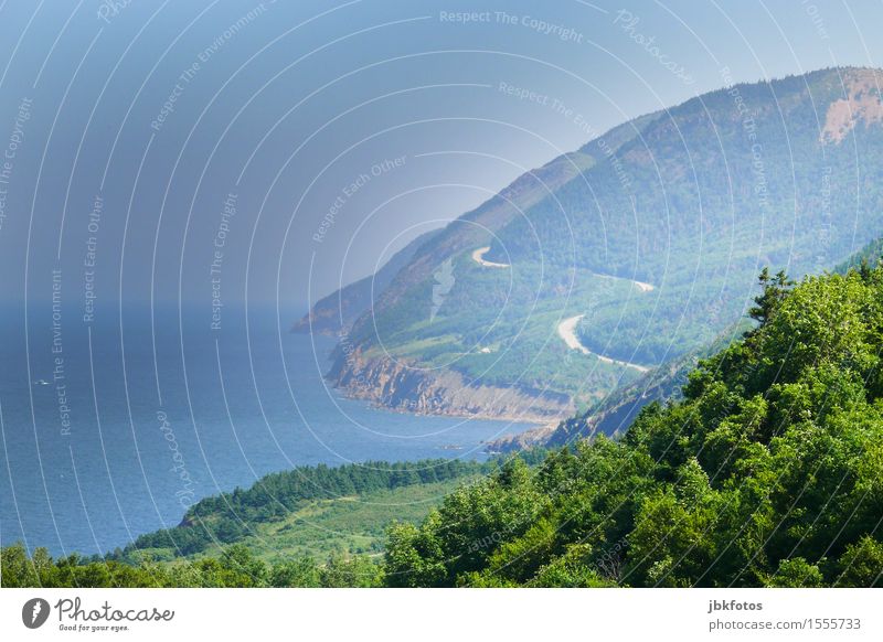 Cabot Trail Environment Nature Landscape Elements Water Summer Forest Hill Rock Mountain Ocean Atlantic Ocean Traffic infrastructure Road traffic Street