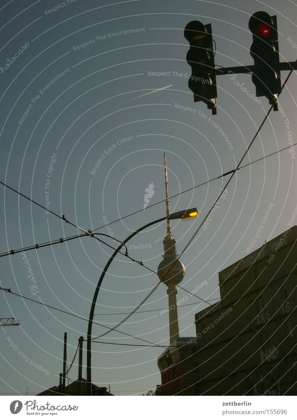 tower Tower Far-off places Lake Berlin Cable Electricity Traffic light Sky Landmark Monument tele