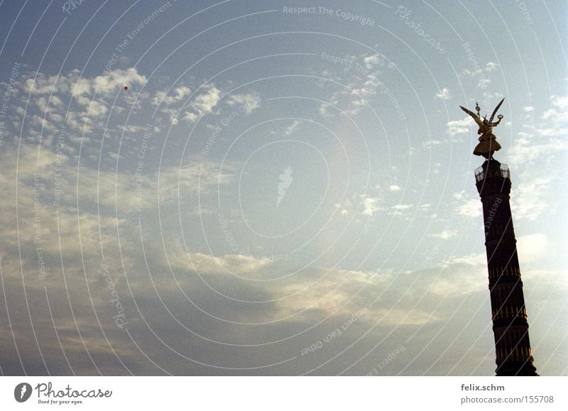 Up up to the sky...! Freedom Summer Sculpture Air Sky Clouds Tourist Attraction Landmark Monument Victory column Stone Gold Angel Poverty Far-off places Large