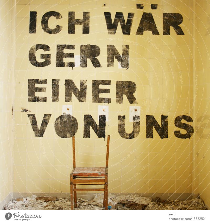 I'm not Redecorate Furniture Chair Room House (Residential Structure) Ruin Wall (barrier) Wall (building) Sign Characters Signs and labeling Graffiti Sadness