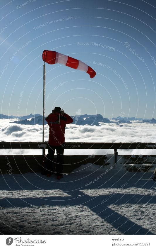 East 2-3 Mountain Tornado Winter Allgäu Wind Human being Vantage point Take a photo Far-off places Clouds Sky Rod Snow Alps