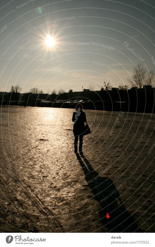 Cold Sun Ice Shadow Winter Sky Black Woman Berlin Reflection Bag Snow Moody Loneliness Concentrate silhoutte wall park Reflection & Reflection