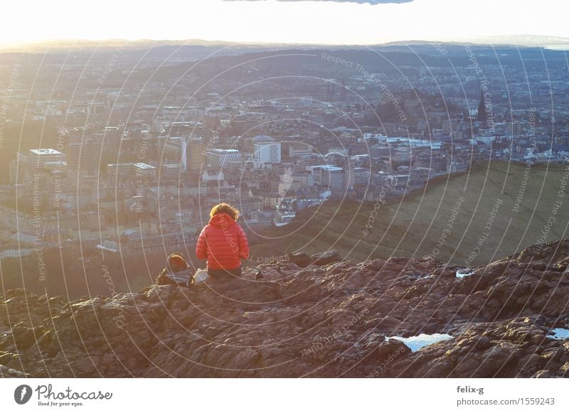 Arthur's Seat Vacation & Travel Trip City trip Sun Winter Mountain Hiking Young woman Youth (Young adults) Hair and hairstyles Landscape Spring Park Hill Rock