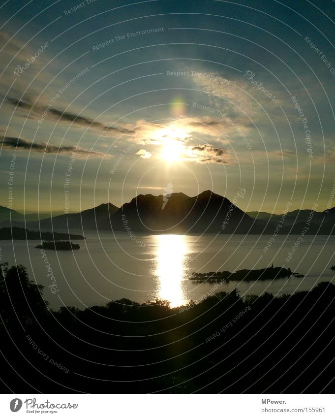 Lake Sun Italy Sunrise Sunset Panorama (View) Vantage point Vacation & Travel South Summer Mountain Lago Maggiore Alps Large