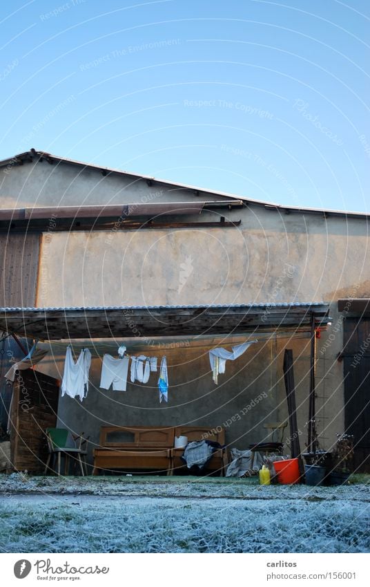 permanent exhibit Washing day Underpants Undershirt Laundry Clothesline Barn Still Life Farm Agriculture Household Living or residing Winter