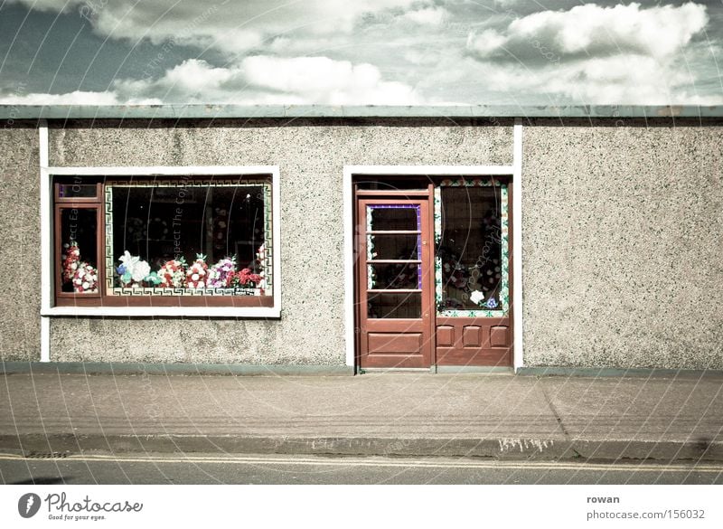 flower shop Flower Store premises Flower shop Street Merchant Bouquet Sidewalk Concrete Gray Gloomy Traffic infrastructure