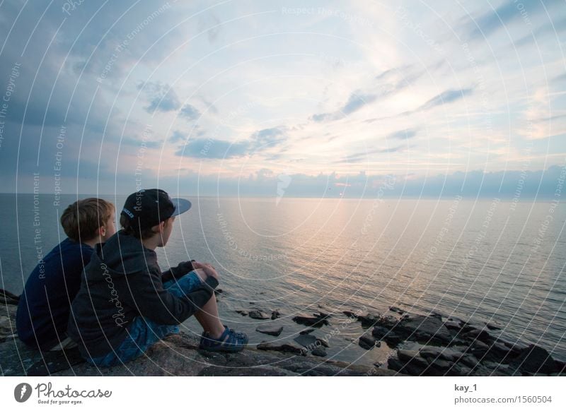 open view Calm Vacation & Travel Far-off places Freedom Summer Summer vacation Sun Ocean Waves Human being Masculine Child Boy (child) Brothers and sisters