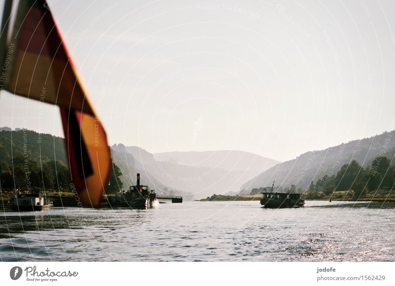 On the Elbe Nature Landscape Water Beautiful weather Plant Forest Hill Rock Mountain Waves River bank Navigation Inland navigation Boating trip Passenger ship