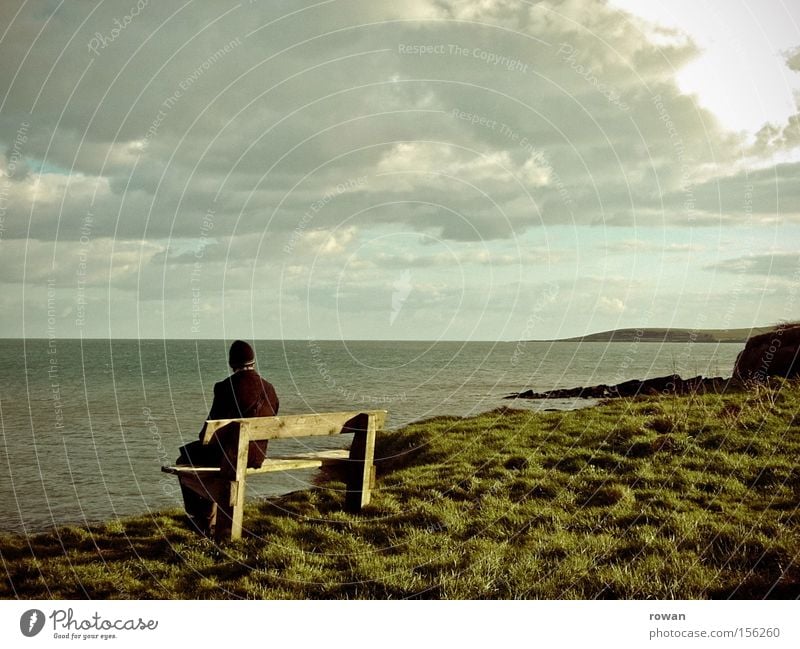 coastline Ocean Coast Bench Vantage point Calm Looking Far-off places Ireland Green Nature Sit Break Relaxation Beach