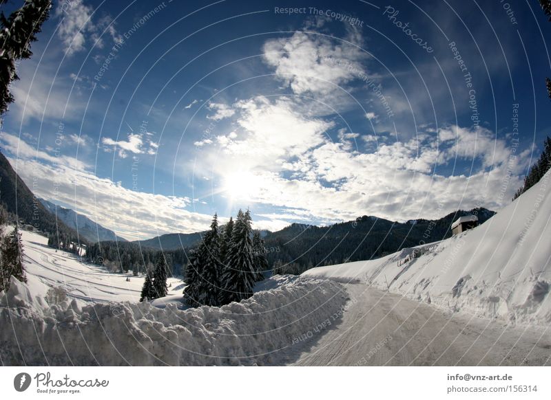 winter panorama Winter Snow Sun Dream Landscape Street Snowscape December Sky Blue White Fisheye Mountain Spitzingsee