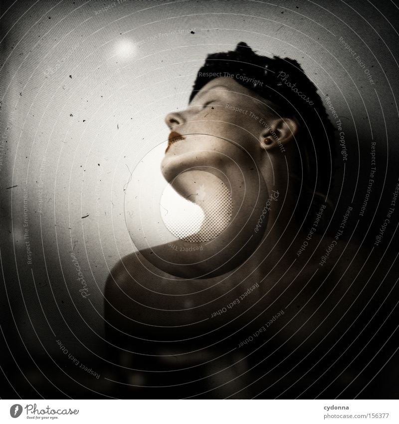 downed projectiles Human being Woman Neck Stretching Upward Hat Retro Medium format Lightshaft Experimental Beautiful Esthetic Head Chin Feminine Emotions