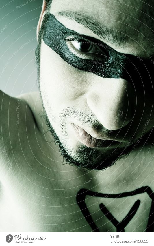 Y Hero Mask Ypsilon Face Man Upper body Head Eyes Mouth Green Camouflage Eyeglasses Facial hair Great superhero