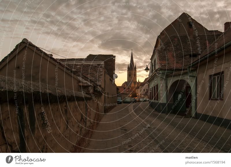 Transylvania Sky Clouds Weather Beautiful weather Town Downtown Old town Deserted House (Residential Structure) Detached house Hut Church Wall (barrier)