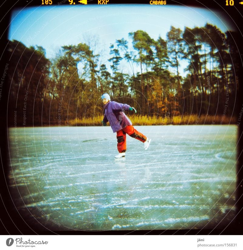 ice princess Ice-skates Ice-skating Winter Frost Forest Holga Nature Lake Lomography Winter sports Light