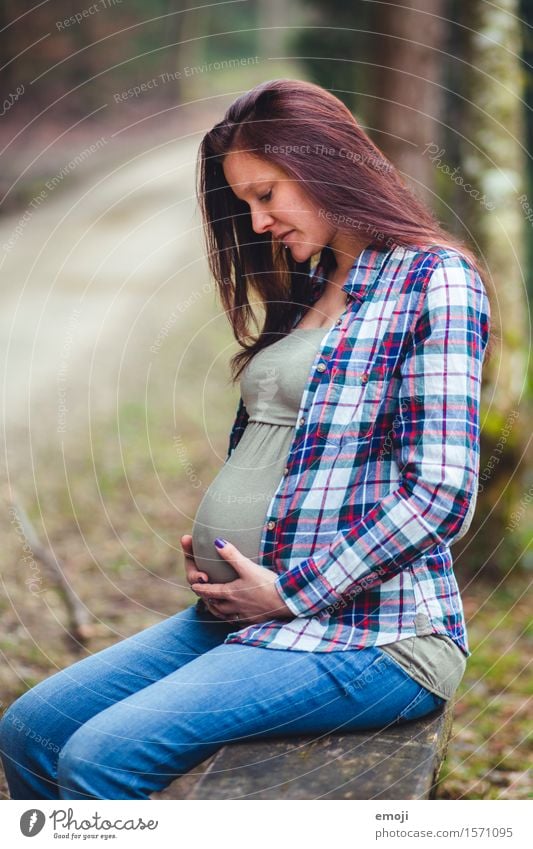 hold. Feminine Woman Adults Mother 1 Human being 18 - 30 years Youth (Young adults) Natural Positive Pregnant Future Colour photo Exterior shot Day