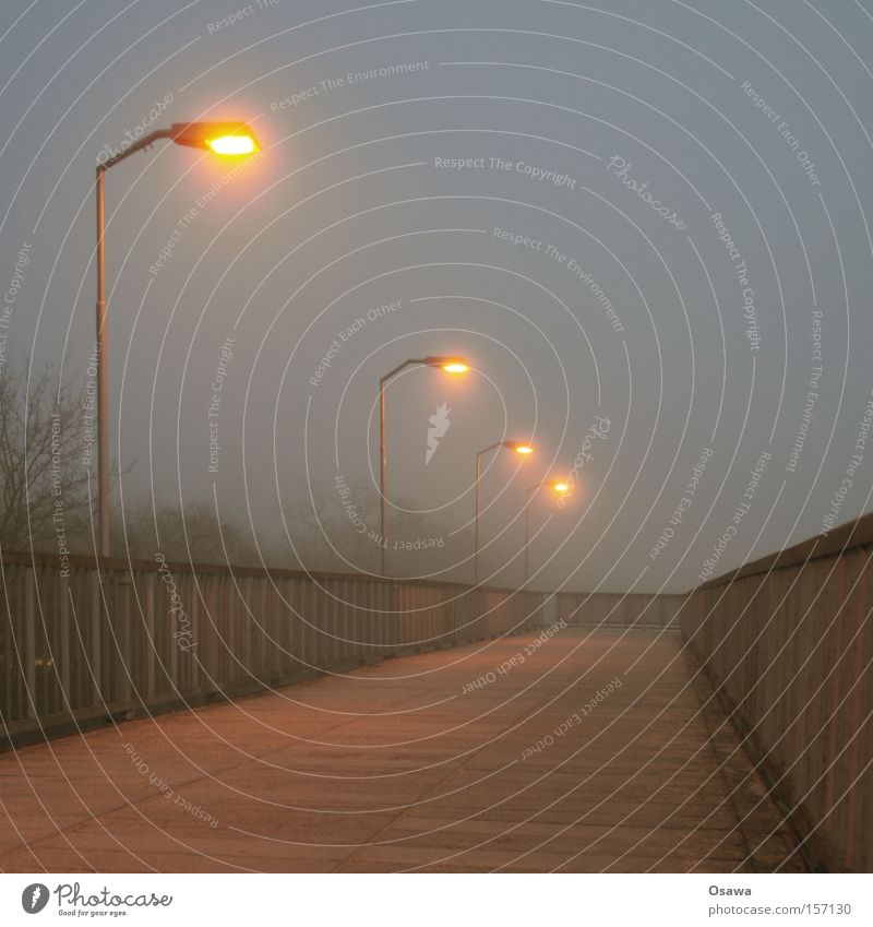 Karlshorst 3 Empty Handrail Bridge railing Fog Gray Lantern Covered Steel Cold Loneliness Berlin Commuter train station Train station karlshorst