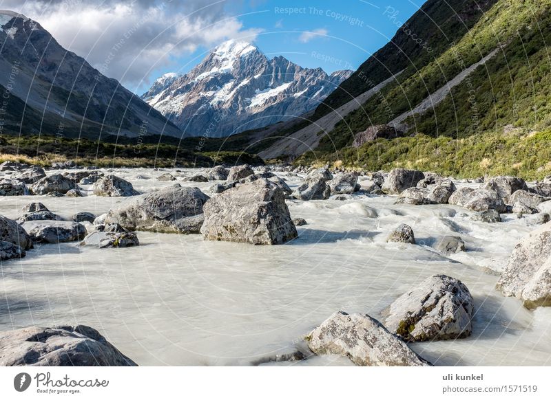 Hooker Valley River Vacation & Travel Tourism Trip Adventure Far-off places Freedom Summer Mountain Hiking Winter sports Nature Landscape Water Sky Clouds Rock