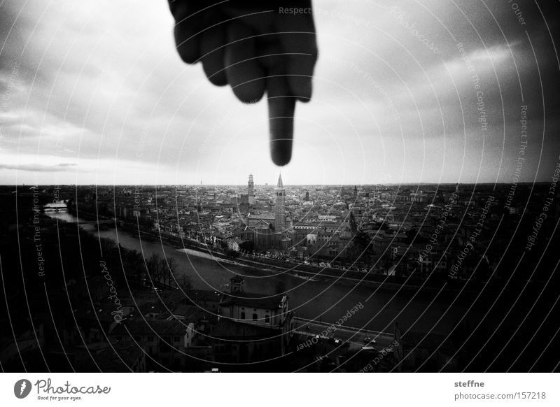 The Hand of God Italy Verona Fingers Forefinger Tourist Old town Middle Indicate Threat House of worship Black & white photo guide