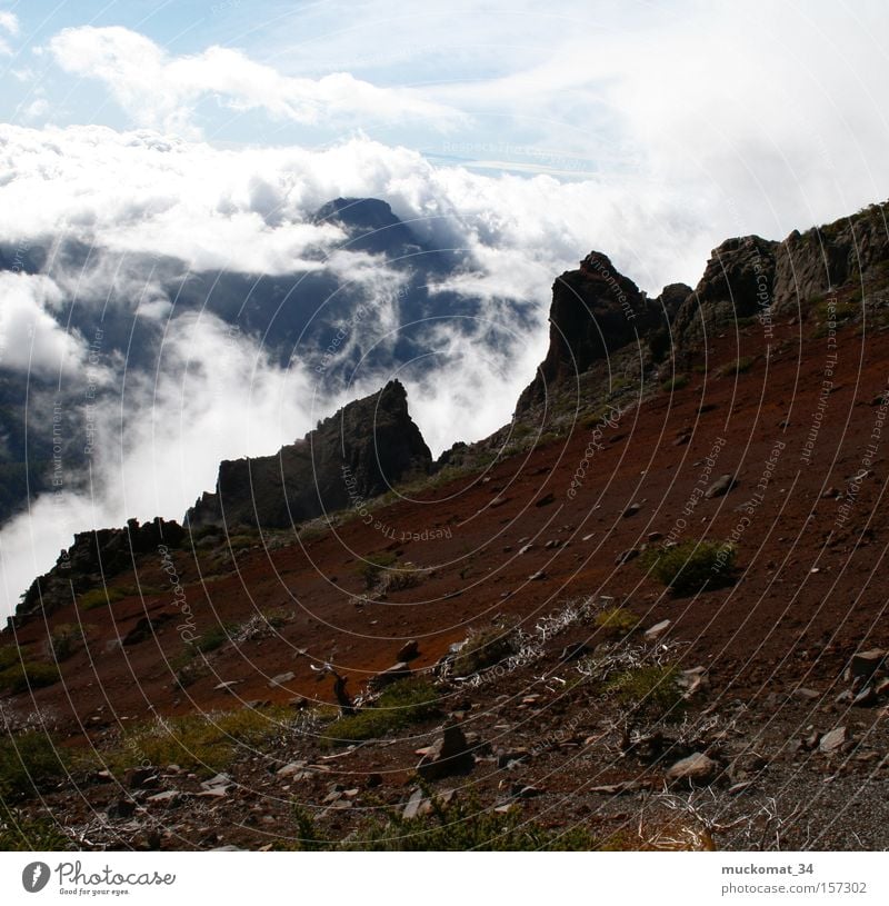 volcano Fog Rock Earth Sky Mountaineering Red Blue Clouds Panorama (View) Large