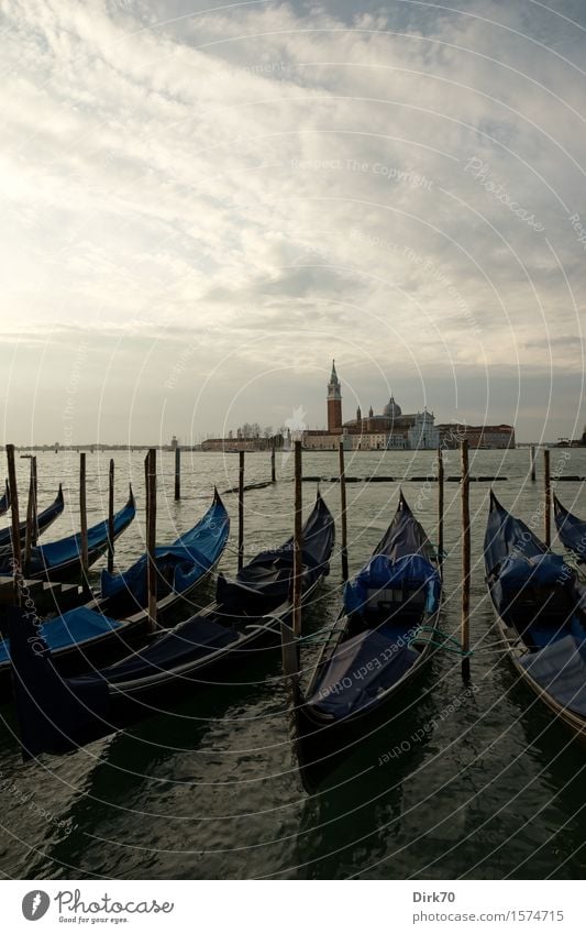 Gondolas in front of San Giorgio Maggiore Vacation & Travel Tourism Sightseeing City trip Water Clouds Spring Beautiful weather Bay Ocean Adriatic Sea