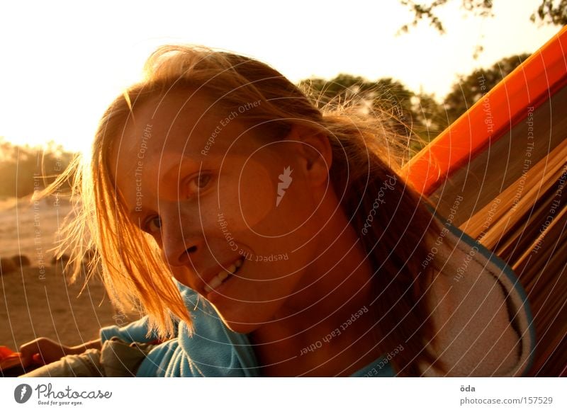 mrs sunshine Woman Face Sun Back-light Looking Curiosity Laughter Sunset Blonde Hammock Orange Hair and hairstyles