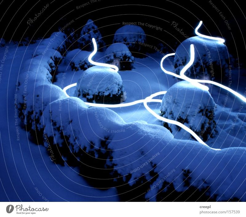 Flowing Winter Blue Light Snow Night Line Long exposure Garden Park LAPP light painting