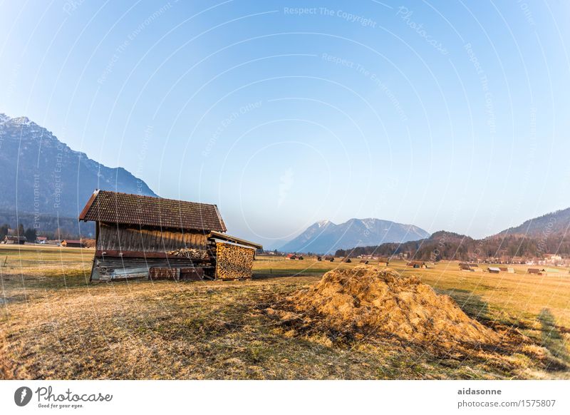 Grainau Landscape Sunrise Sunset Spring Beautiful weather Alps Mountain Contentment Attentive Serene Calm Manure heap Barn Scales Bavaria Colour photo