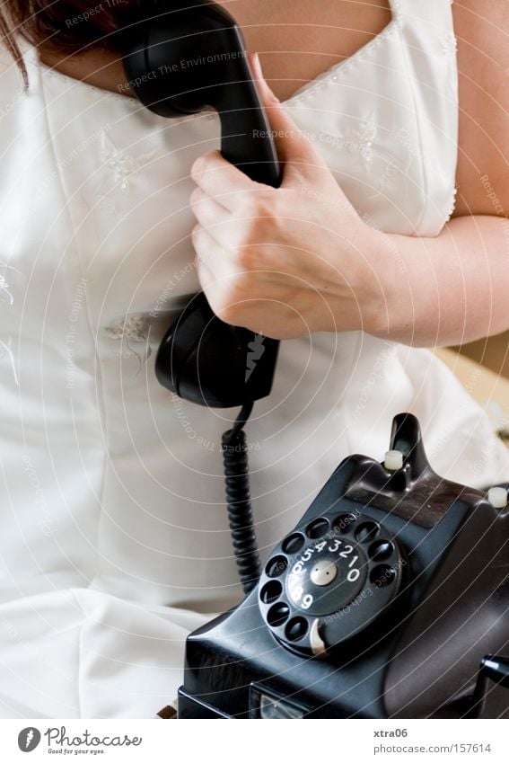 dare Bride Telephone Rotary dial Wedding dress Wait To talk Woman To call someone (telephone)