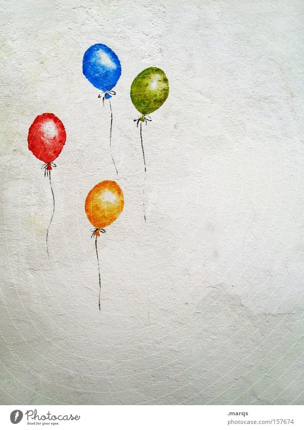 Up, Up and Away Colour photo Multicoloured Copy Space right Well-being Playing Party Feasts & Celebrations Birthday Balloon Graffiti Flying Exceptional Emotions