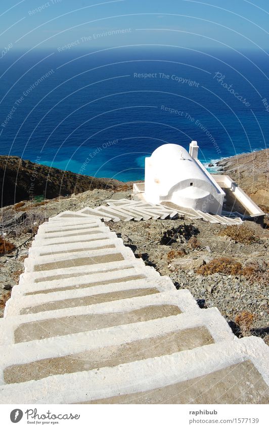 Stairs to the sea Vacation & Travel Summer Summer vacation Ocean Island Olymbos Church Freedom Colour photo Exterior shot Deserted Copy Space top Day Wide angle