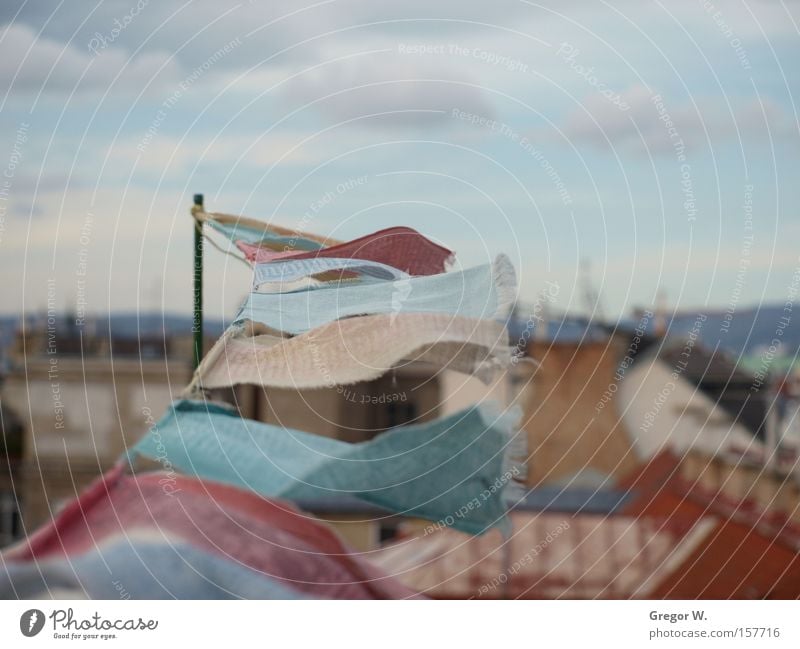 Prayer flags Flag Vienna Sky Roof Wind Religion and faith Multicoloured Asia Joy Derelict Indian prayer flags