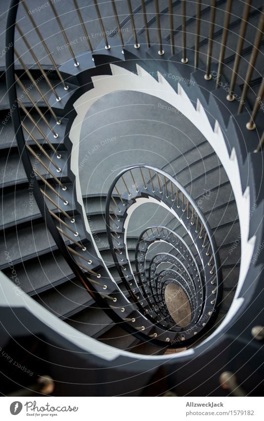 Downward spiral I Stairs Esthetic Elegant Gray White Symmetry Staircase (Hallway) Winding staircase Banister Spiral Interior design Colour photo Interior shot