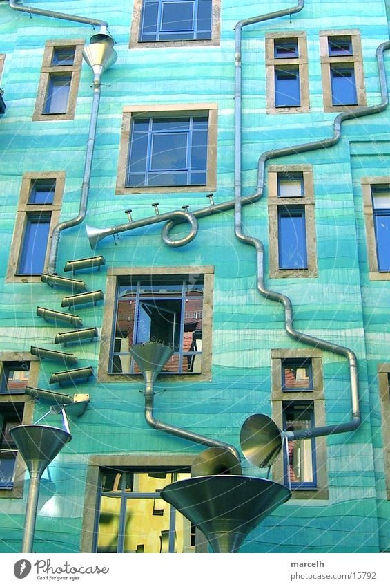 The water house Dresden Art Architecture Water Kunsthof Passage Gutter blue