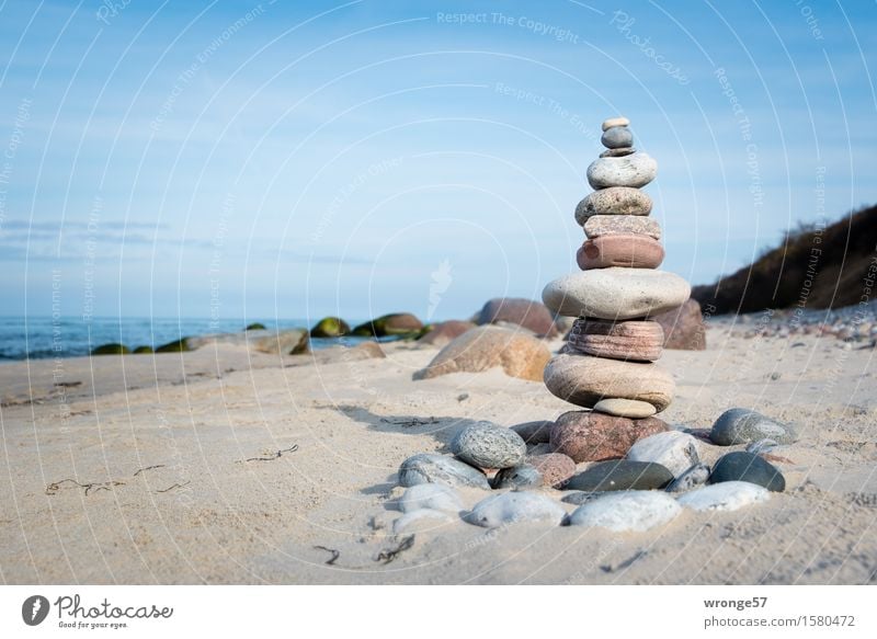 immigrant Landscape Sand Air Water Sky Horizon Spring Summer Autumn Beautiful weather Coast Beach Baltic Sea Stone Tall Maritime Blue Brown Gray White